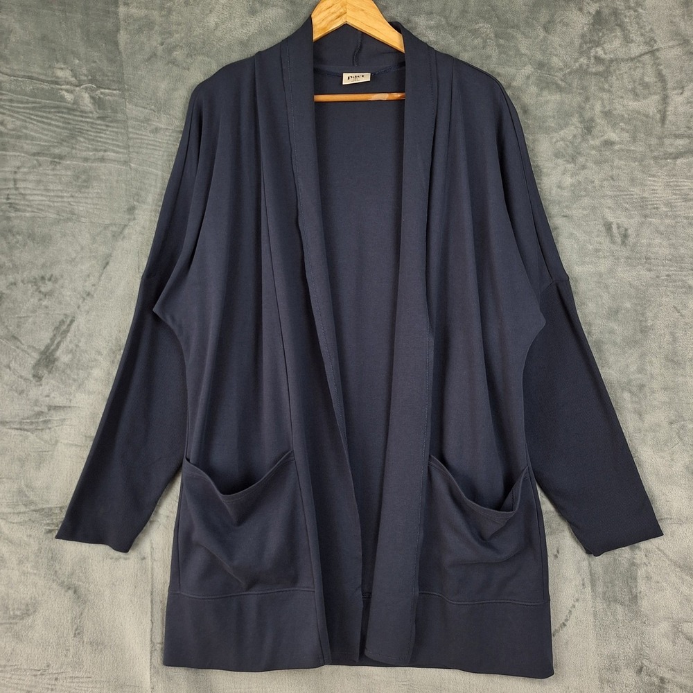 Pact Cardigan Medium Large Blue Long Duster Organic Cotton Lounge Open Front